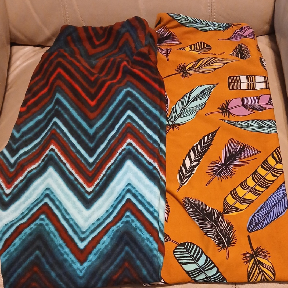 LuLaRoe Chevron and Feather Skirt Set - Teal, Red, and Orange